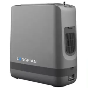 Longfian JAY-1A Portable Battery Oxygen Concentrator" image: "An image of the Longfian JAY-1A Portable Battery Oxygen Concentrator. This compact oxygen concentrator is designed for portability and can be powered by a built-in battery. It features a control panel with buttons and an LCD screen for adjusting settings and monitoring oxygen levels. The concentrator is lightweight and convenient for on-the-go use. The image may also include the Longfian logo or branding to indicate the manufacturer.
